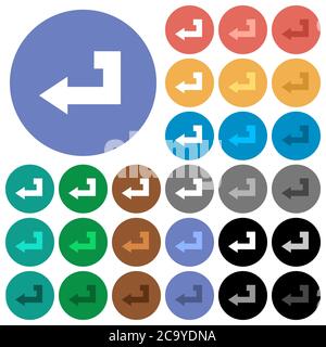 Return key multi colored flat icons on round backgrounds. Included white, light and dark icon variations for hover and active status effects, and bonu Stock Vector