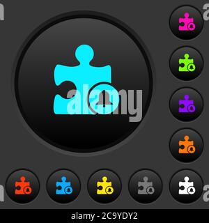 Bell plugin dark push buttons with vivid color icons on dark grey background Stock Vector