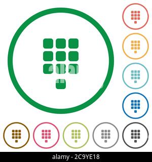 Dial pad flat color icons in round outlines on white background Stock Vector