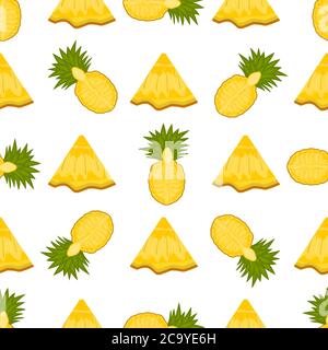Illustration on theme big colored seamless pineapple, bright fruit pattern for seal. Fruit pattern consisting of beautiful seamless repeat pineapple. Stock Vector