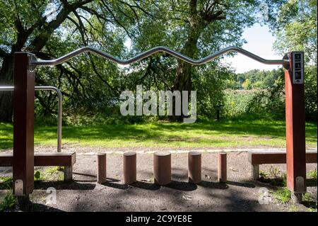 Helsinki / Finland - July 30, 2020: An outside neighborhood sport and exercise site at Linnunlaulu. The sites are operated by city of Helsinki and all Stock Photo