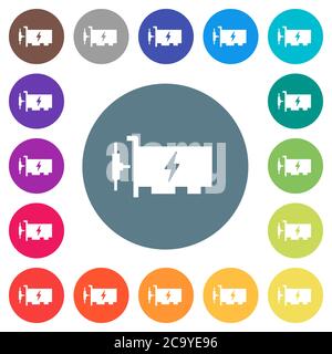 Fast ethernet network controller flat white icons on round color backgrounds. 17 background color variations are included. Stock Vector