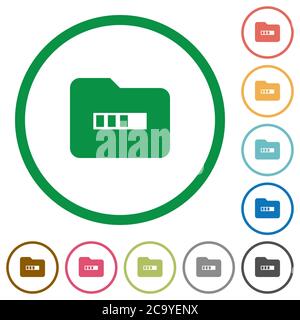Processing folder flat color icons in round outlines on white background Stock Vector