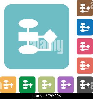 Flowchart white flat icons on color rounded square backgrounds Stock Vector