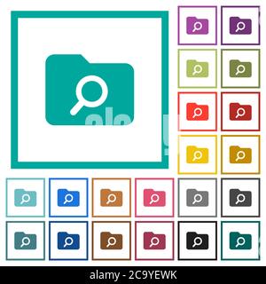 Folder search flat color icons with quadrant frames on white background Stock Vector
