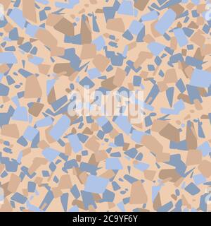 Abstract chaotic mosaic geometric forms pattern. Seamless rapport, tileable motif, repeatable pattern in light warm baige and cold blue colors. Stock Vector