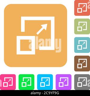 Enlarge window flat icons on rounded square vivid color backgrounds. Stock Vector