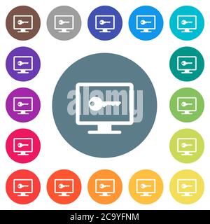 Secure desktop flat white icons on round color backgrounds. 17 background color variations are included. Stock Vector