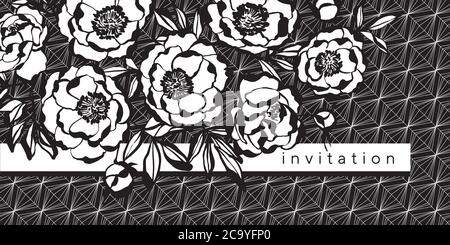 Elegant peony flowers decorative element for card, header, invitation, poster, social media, post publication. Vector floral motif. Stock Vector