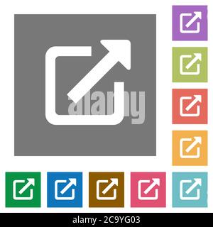 External link flat icons on simple color square backgrounds Stock Vector