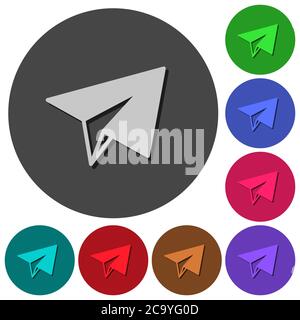 Paper plane icons with shadows on color round backgrounds for material design Stock Vector