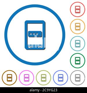 Mobile pin code flat color vector icons with shadows in round outlines on white background Stock Vector