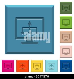 TV select source engraved icons on edged square buttons in various trendy colors Stock Vector