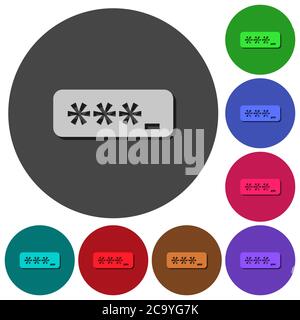PIN code icons with shadows on color round backgrounds for material design Stock Vector