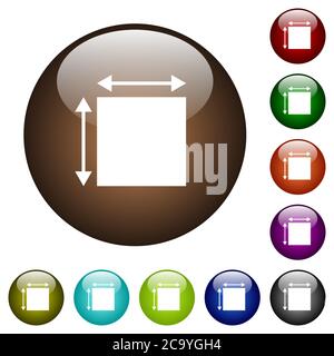 Elemet dimensions white icons on round color glass buttons Stock Vector