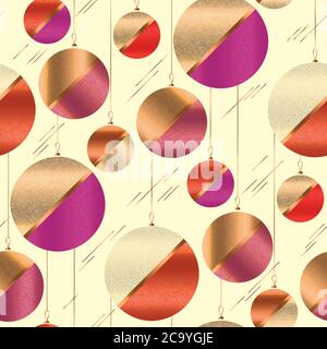 Fun vivid red and pink xmas balls seamless pattern for background, wrap, fabric, textile, wrap, surface, web and print design. Elegant masculine desig Stock Vector