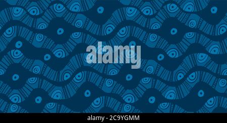 Ethnic vibes abstract river waves seamless pattern for background, fabric, textile, wrap, surface, web and print design. Folk style rapport in blue hu Stock Vector