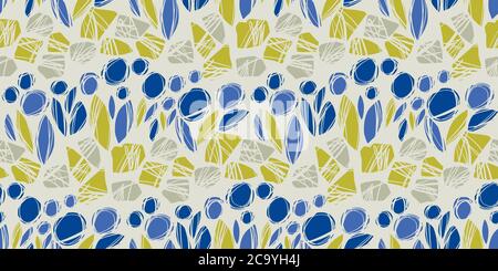 Sketch geometric decorative blue flowers seamless pattern for background, fabric, textile, wrap, surface, web and print design. Modern trendy style fo Stock Vector