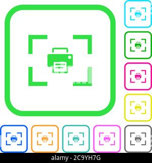 Camera print image vivid colored flat icons in curved borders on white background Stock Vector