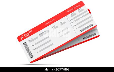 Two airline boarding pass tickets isolated on white. 3d rendering Stock Photo