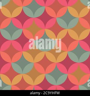 Vintage vibes mustard gold and pink geometric circles seamless pattern for background, fabric, textile, wrap, surface, web and print design. Plaid geo Stock Vector