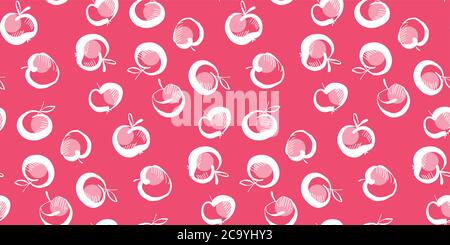 Simple hand drawn little pink apples seamless pattern for background, fabric, textile, wrap, surface, web and print design. Fun and cute decorative ha Stock Vector
