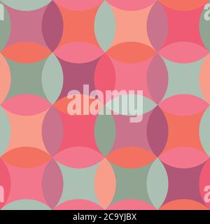 Simple geometric circles seamless pattern for background, fabric, textile, wrap, surface, web and print design. Pink and green hues geometry repeatabl Stock Vector