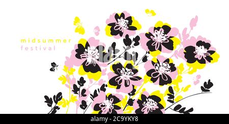 Fun summer mewdoi abstract flower for card, header, invitation, poster, social media, post publication. Tender sakura blossom vector composition. Stock Vector