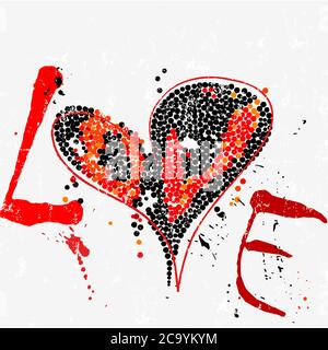 love concept, colorful heart with dots/circles, paint strokes and splashes, grungy Stock Vector