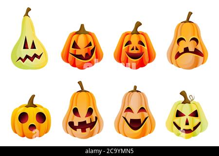 Happy Halloween. Orange pumpkins with emotion on his face scary smile ...