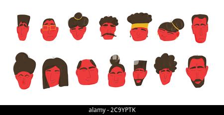 Set of avatar icons. Faces of different persons collection. Vector flat illustration. Stock Vector