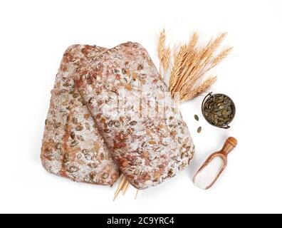 Rustic bread with pumpkin seeds isolated Stock Photo