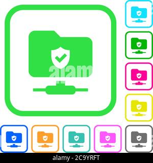 Protected FTP vivid colored flat icons in curved borders on white background Stock Vector