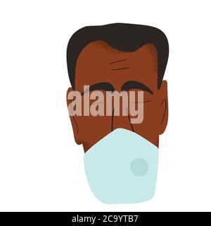 Man in white medical face mask icon. Flu protection. Patient in prevention mask. 2019-nCoV quarantine. Pandemic of coronavirus. Vector flat illustrati Stock Vector