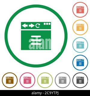 Browser options flat color icons in round outlines on white background Stock Vector
