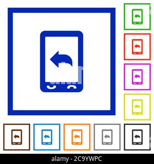 Reply to mobile message flat color icons in square frames on white background Stock Vector