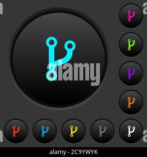 Code fork dark push buttons with vivid color icons on dark grey background Stock Vector