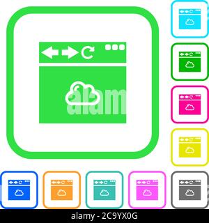Browser cloud vivid colored flat icons in curved borders on white background Stock Vector