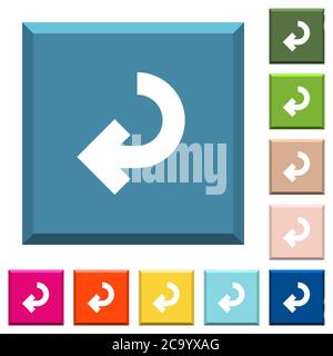 Return arrow white icons on edged square buttons in various trendy colors Stock Vector