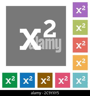 Math exponentiation flat icons on simple color square backgrounds Stock Vector