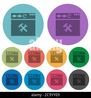 Browser tools darker flat icons on color round background Stock Vector