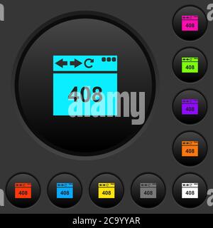 Browser 408 request timeout dark push buttons with vivid color icons on dark grey background Stock Vector