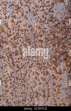 Old sheet metal from rust. Corroded metal background. Vertical frame. Stock Photo