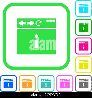 Browser info vivid colored flat icons in curved borders on white background Stock Vector