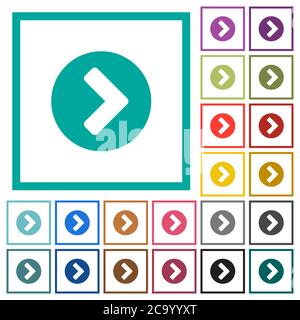 Chevron right flat color icons with quadrant frames on white background Stock Vector