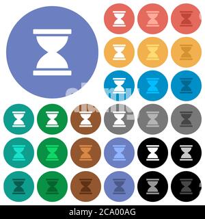 Hourglass multi colored flat icons on round backgrounds. Included white, light and dark icon variations for hover and active status effects, and bonus Stock Vector