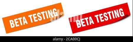 beta testing paper peeler sign set. beta testing sticker Stock Vector