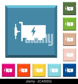 Fast ethernet network controller white icons on edged square buttons in various trendy colors Stock Vector