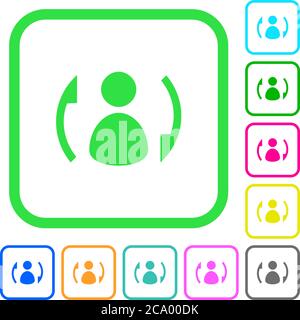 Syncronize contacts vivid colored flat icons in curved borders on white background Stock Vector