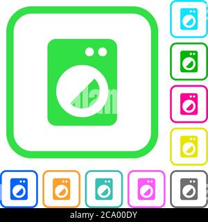 Washing machine vivid colored flat icons in curved borders on white background Stock Vector